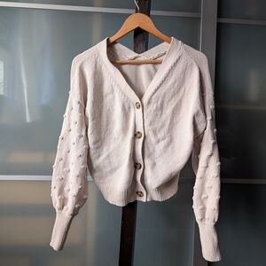Moon & Madison Cream Cardigan w/ Textured Polka Dot Sleeves - Large